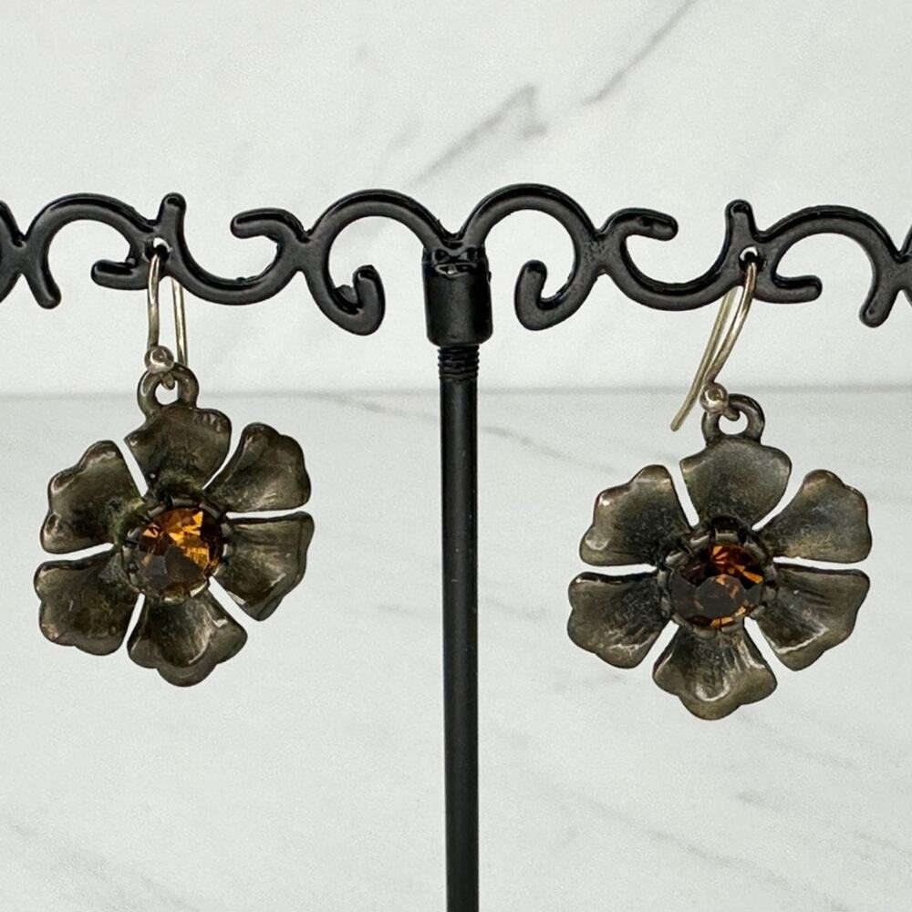 J.Crew Amber Rhinestone Flower Drop Earrings ✨